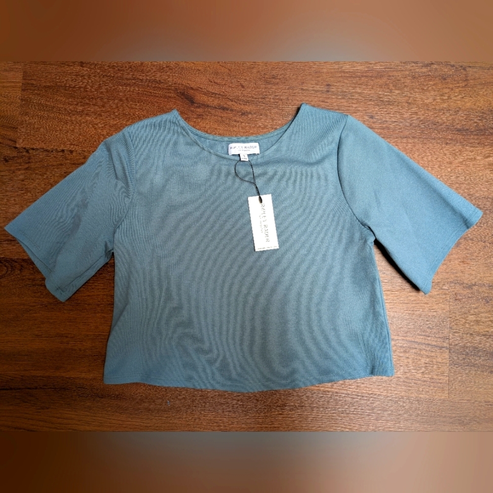 Ripley Rader Ponte Knit Short Sleeve Crop Top Size 3/Medium NWT Steel Blue